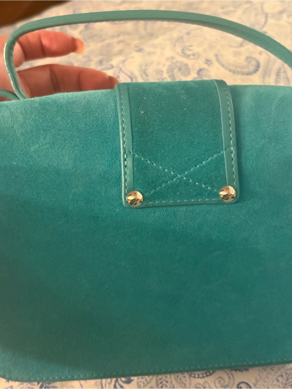 Jimmy Choo Teal Suede Crossbody Bag with Gold Hardware - Picture 10 of 10